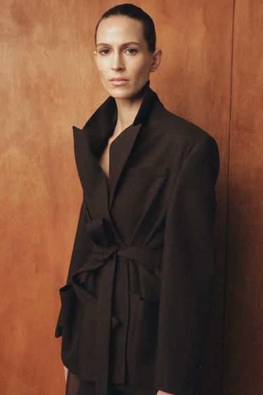 ZW COLLECTION LIMITED EDITION 100% WOOL BELTED BLAZER - Khaki by Zara