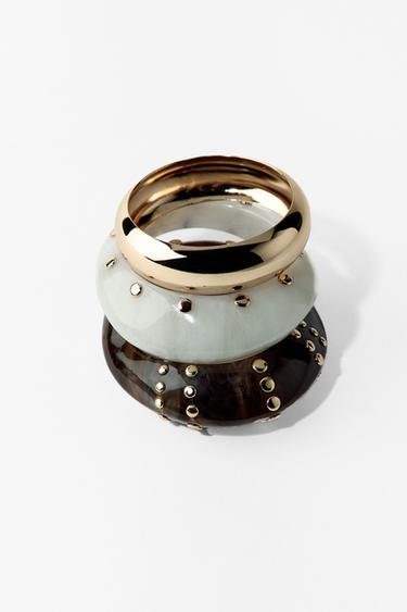 PACK OF 3 RIGID RESIN STUD BRACELETS - Golden by Zara