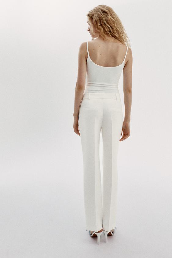 PANTALON DROIT À BOUTONS - Blanc cassé de Zara - Image 3