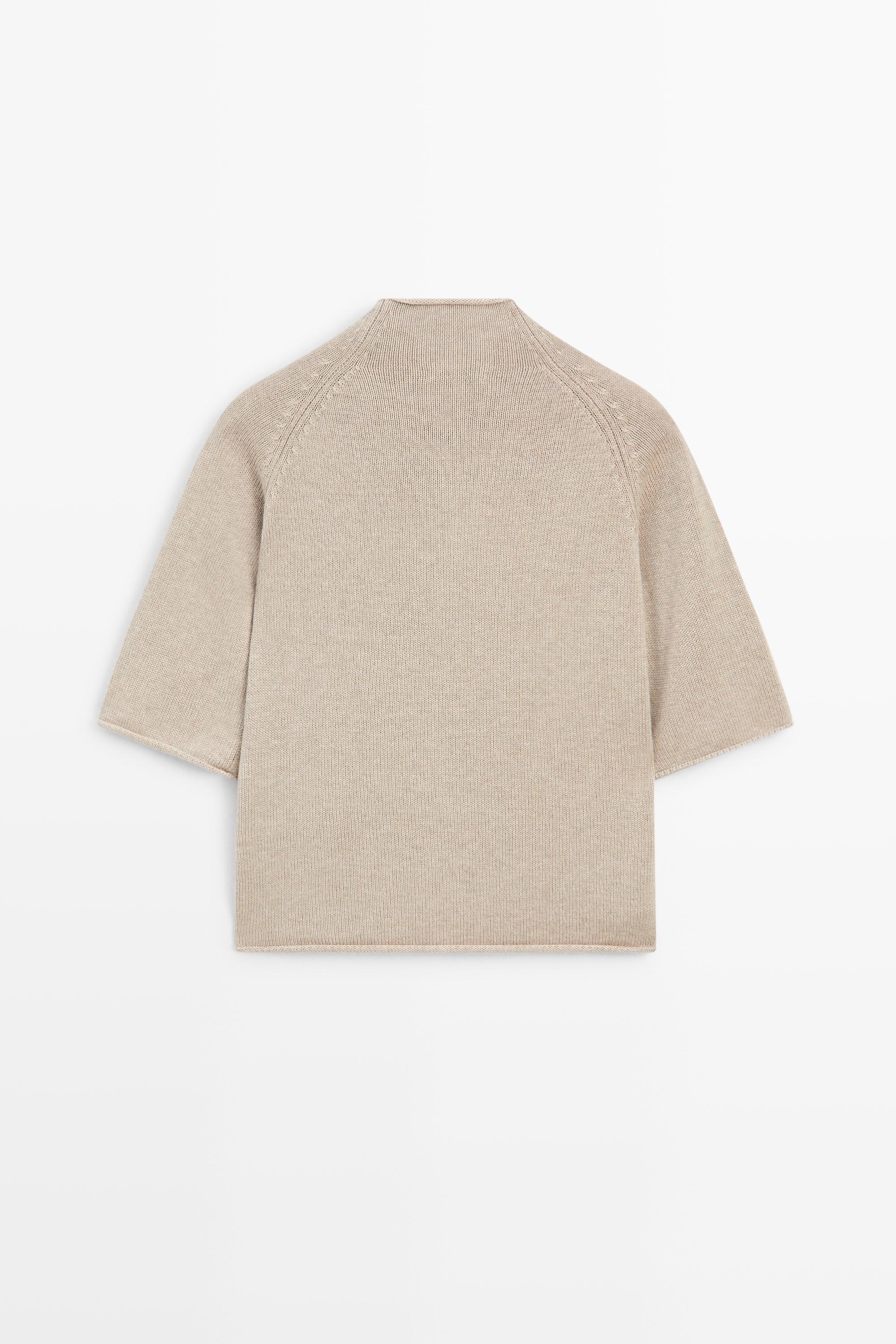 Cotton funnel neck knit cardigan