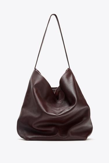 DOUBLE COMPARTMENT LEATHER BUCKET BAG - Burgundy Red by Zara