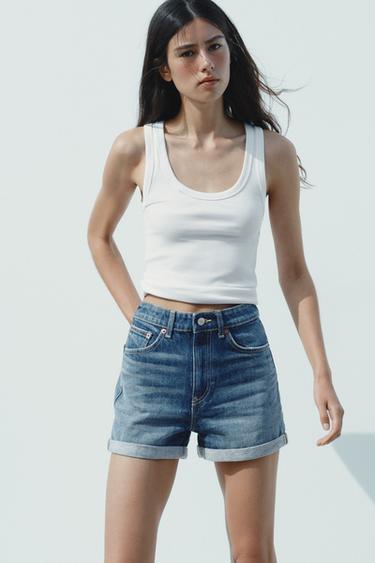 BERMUDAS MOM FIT TRF TIRO ALTO - Índigo de Zara