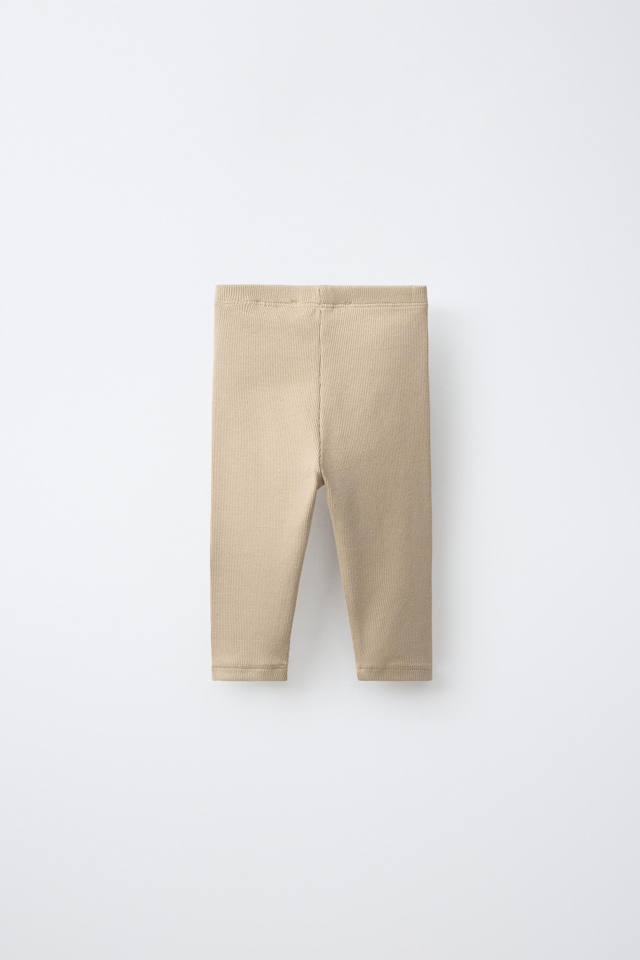 LABEL DETAIL RIBBED LEGGINGS — Sand