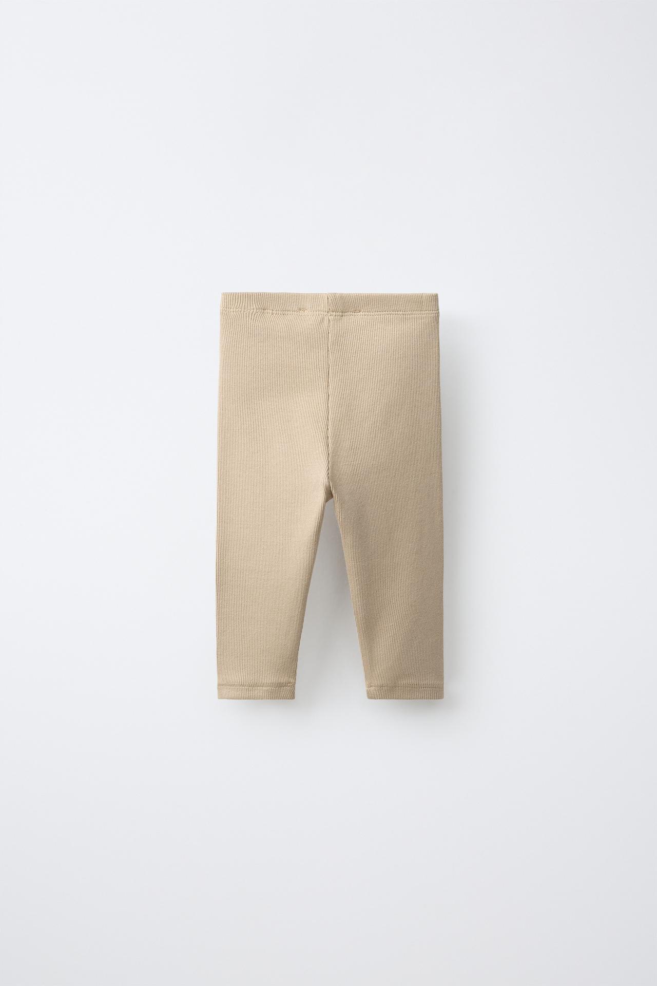 LABEL DETAIL RIBBED LEGGINGS — Sand