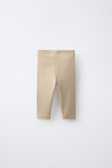 LABEL DETAIL RIBBED LEGGINGS — Sand 2