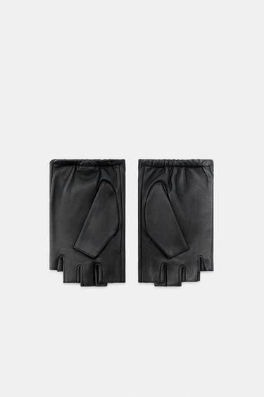 SHORT LEATHER FINGERLESS GLOVES WITH BROOCHES - Black by Zara