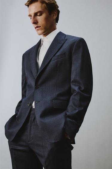 100% WOOL TEXTURED SUIT BLAZER - Navy blue by Zara - Image 6