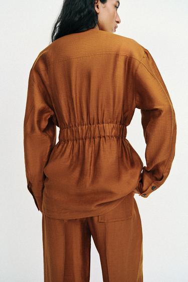 BELTED LINEN BLEND SAFARI JACKET - Curry by Zara - Image 4