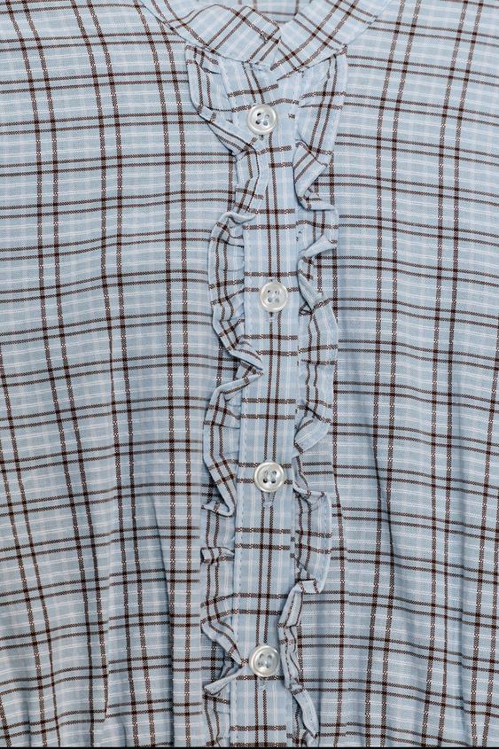 checked mini dress zara SHORT CHECKED RUFFLED DRESS - Brown-Blue