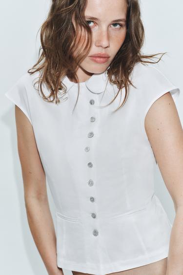 TRENCH COAT STYLE TOP WITH BUTTONS - White by Zara