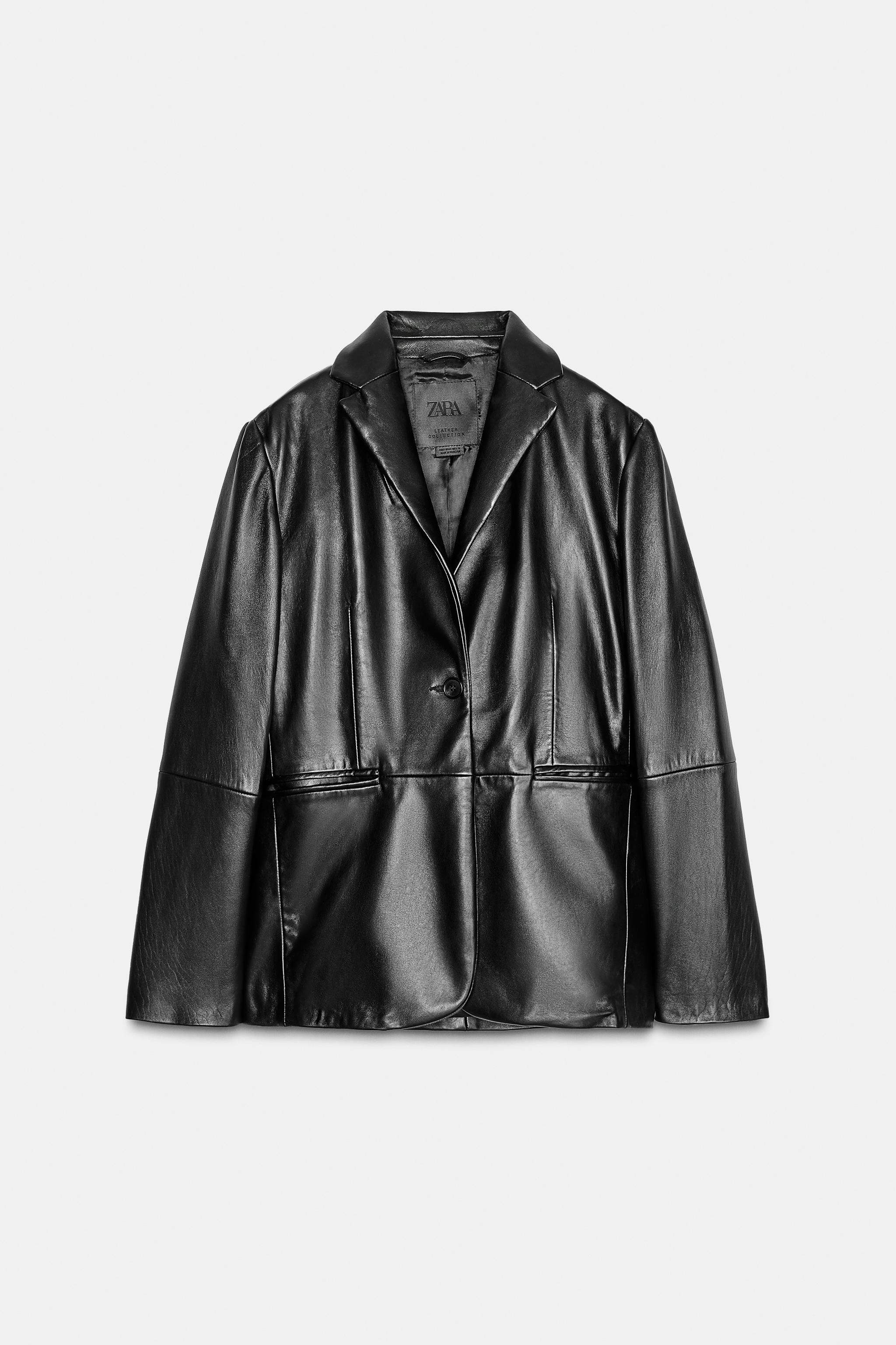 ZW COLLECTION LIMITED EDITION 100% LEATHER BLAZER - Black | ZARA