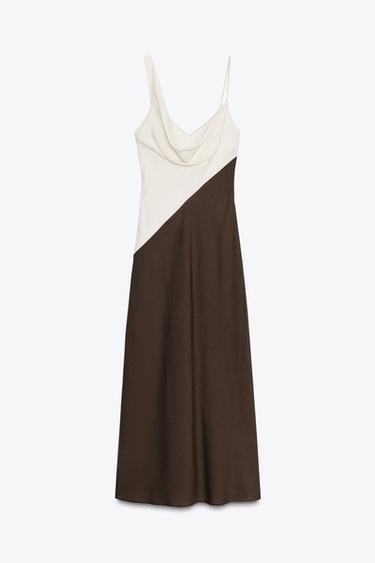 CONTRAST MIDI DRESS - Ecru / Brown by Zara