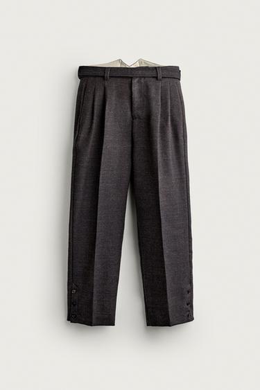 TEXTURED WOOL BLEND SUIT TROUSERS WITH BELT - Brown by Zara