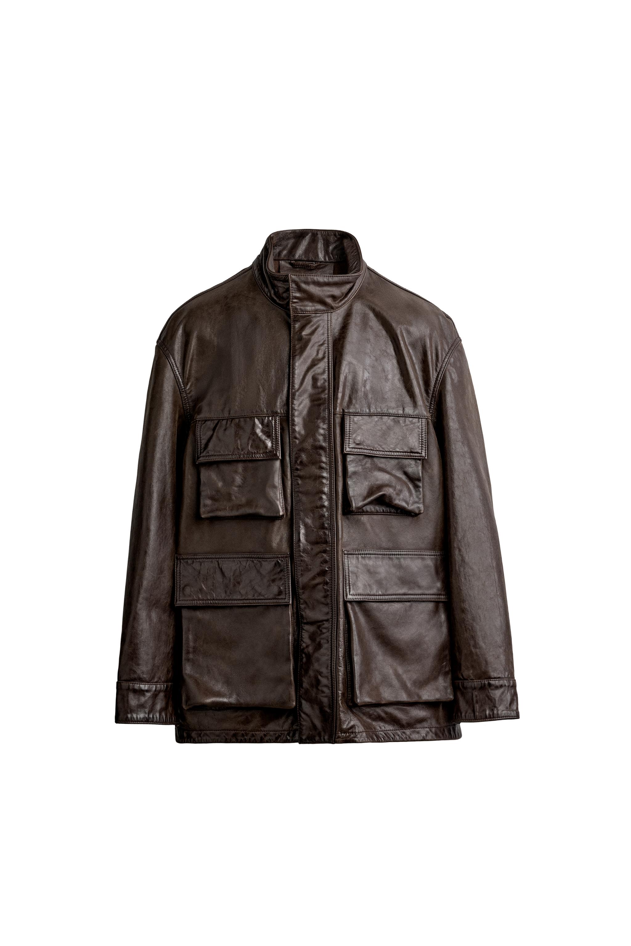LEATHER UTILITY POCKET JACKET - Brown | ZARA United States