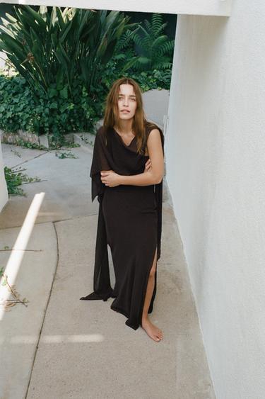LIMITED EDITION ASYMMETRIC CAPE DRESS - Dark brown by Zara - Image 1