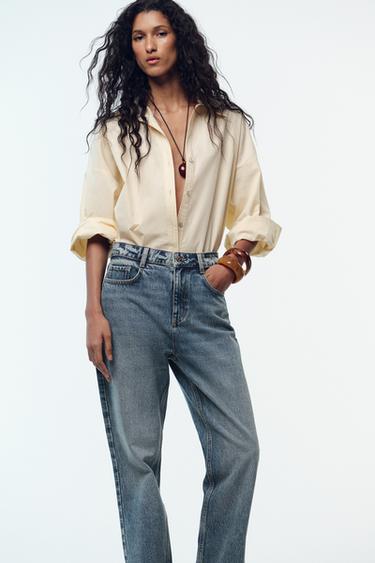 JEANS Z.02 STRAIGHT ANKLE TIRO ALTO - أزرق / أخضر by Zara