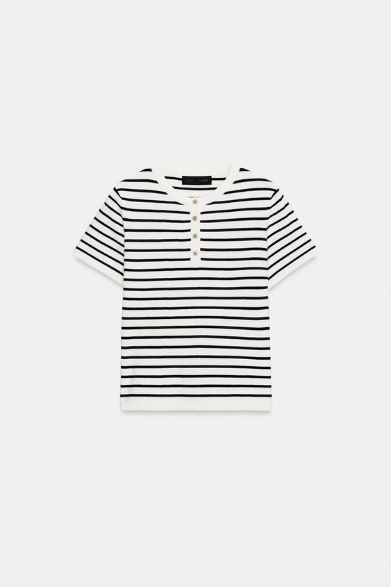 TOP PUNTO BOTONES - rayas de Zara - Imagen 0