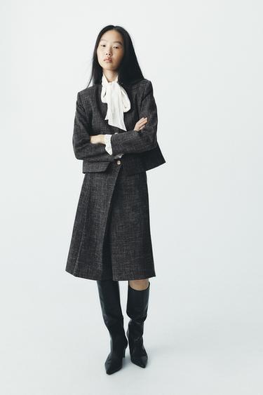 メランジショートブレザーグレーZaraのメランジショートブレザー - グレー 
