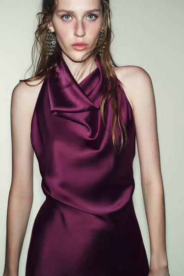 SATIN HALTER MINI DRESS - Burgundy by Zara