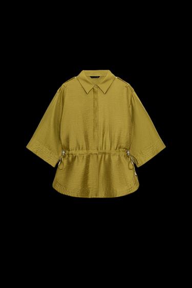 Zara LINEN BLEND SAFARI SHIRT WITH TIES - Oil