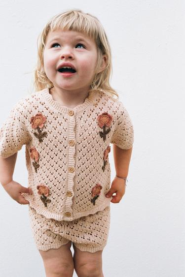 Zara CROCHET FLOWER KNIT TOP - Beige-pink