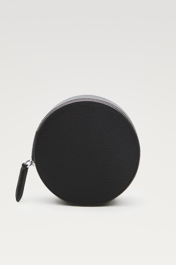 Round nappa leather coin purse — Brown