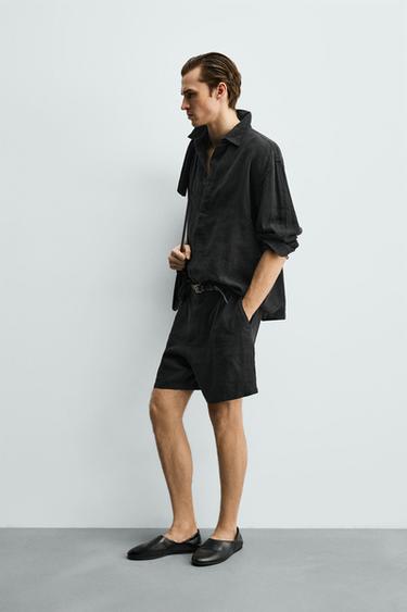 100% LINEN RELAXED FIT BERMUDA SHORTS - Black by Zara - Image 3
