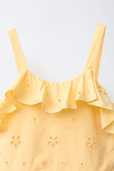 EMBROIDERED SCHIFFLI DRESS WITH RUFFLES - Yellow by Zara - Image 2