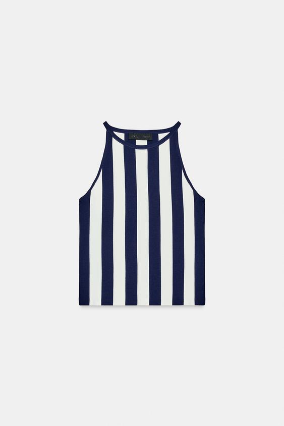 TOP HALTER RAYAS - Blanco / Marino de Zara - Imagen 0