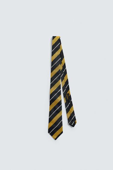 100% SILK STRIPED TIE - Yellow by Zara