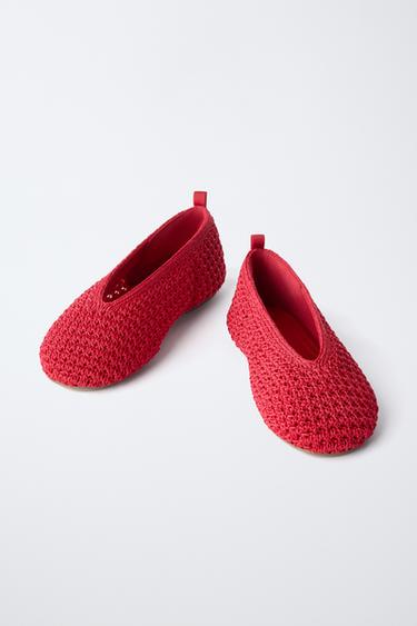 CROCHET BALLET FLATS - Red by Zara - Image 2