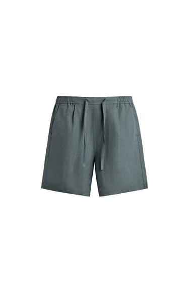 BERMUDA REGULAR FIT LINO - Verde gris de Zara