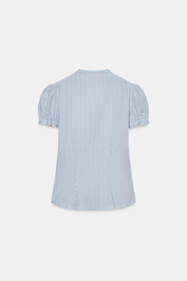 CHEMISE EN POPELINE À VOLANTS - Bleu / Blanc de Zara - Image 5