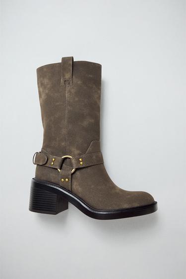 BIKER HEEL ANKLE BOOTS - Taupe Grey by Zara