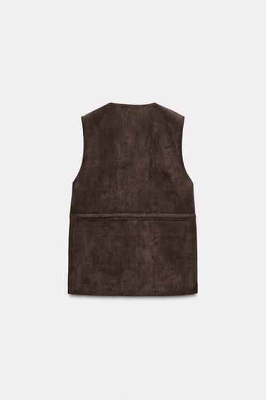 GILET EFFET DAIM POCHES - Marron chocolat de Zara - Image 5