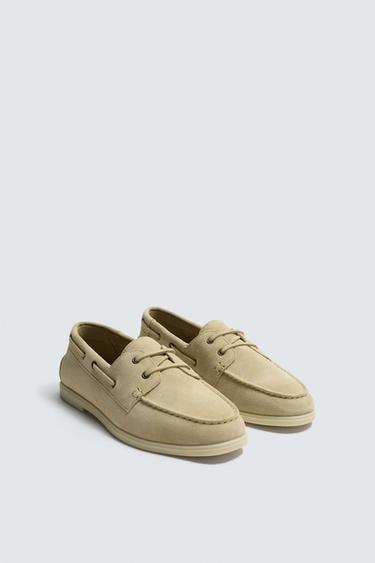 SAPATO NÁUTICO DE PELE - Bege da Zara