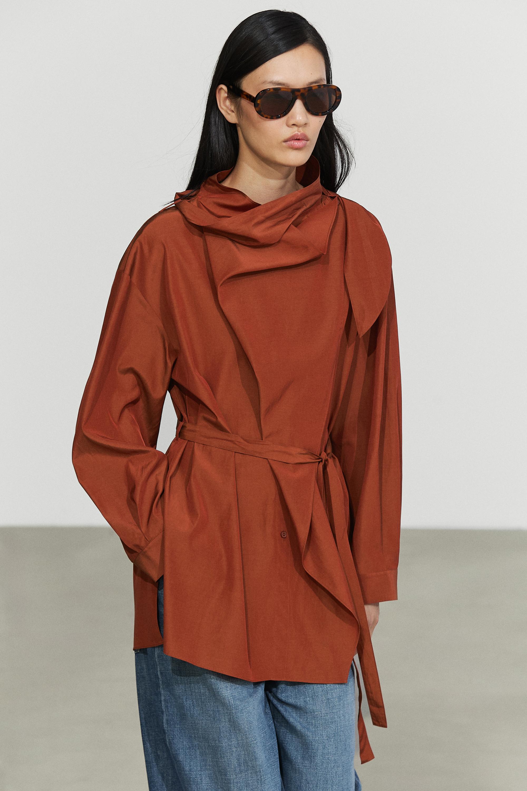 Flowing blouse with tie detail — Russet