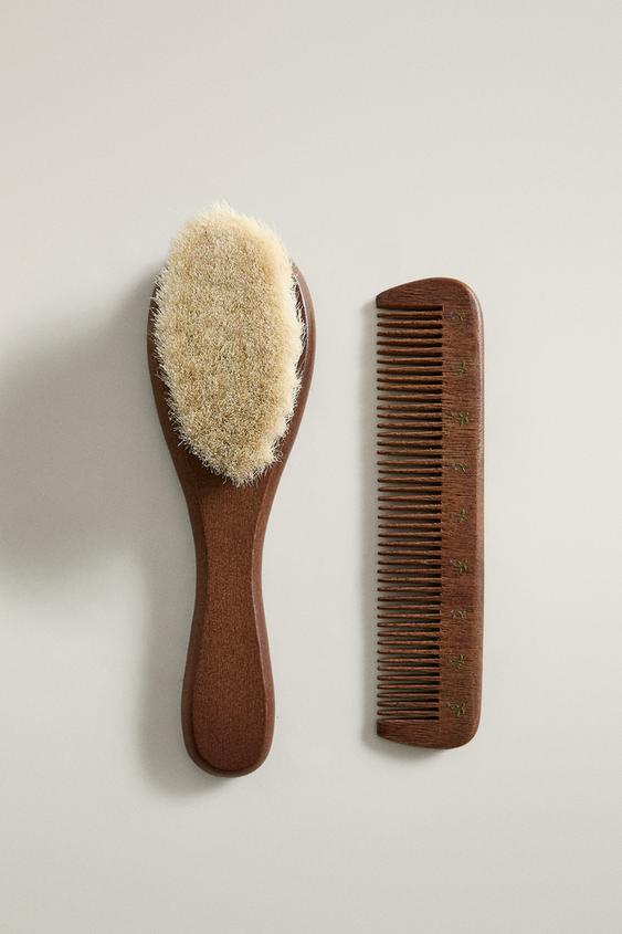 BABY FLORAL BRUSH AND COMB SET - Brown by Zara - Image 0