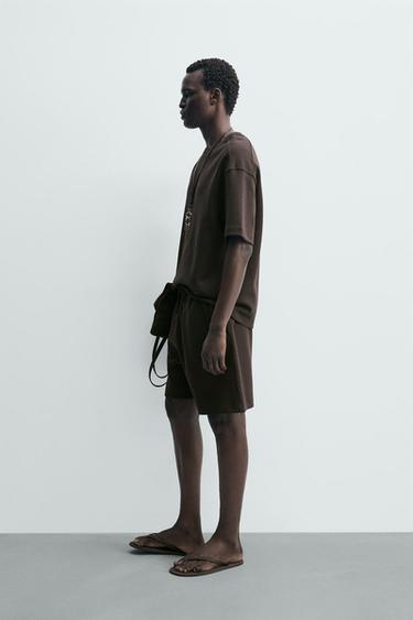 INTERLOCK RELAXED FIT JOGGER BERMUDA SHORTS - Dark brown by Zara