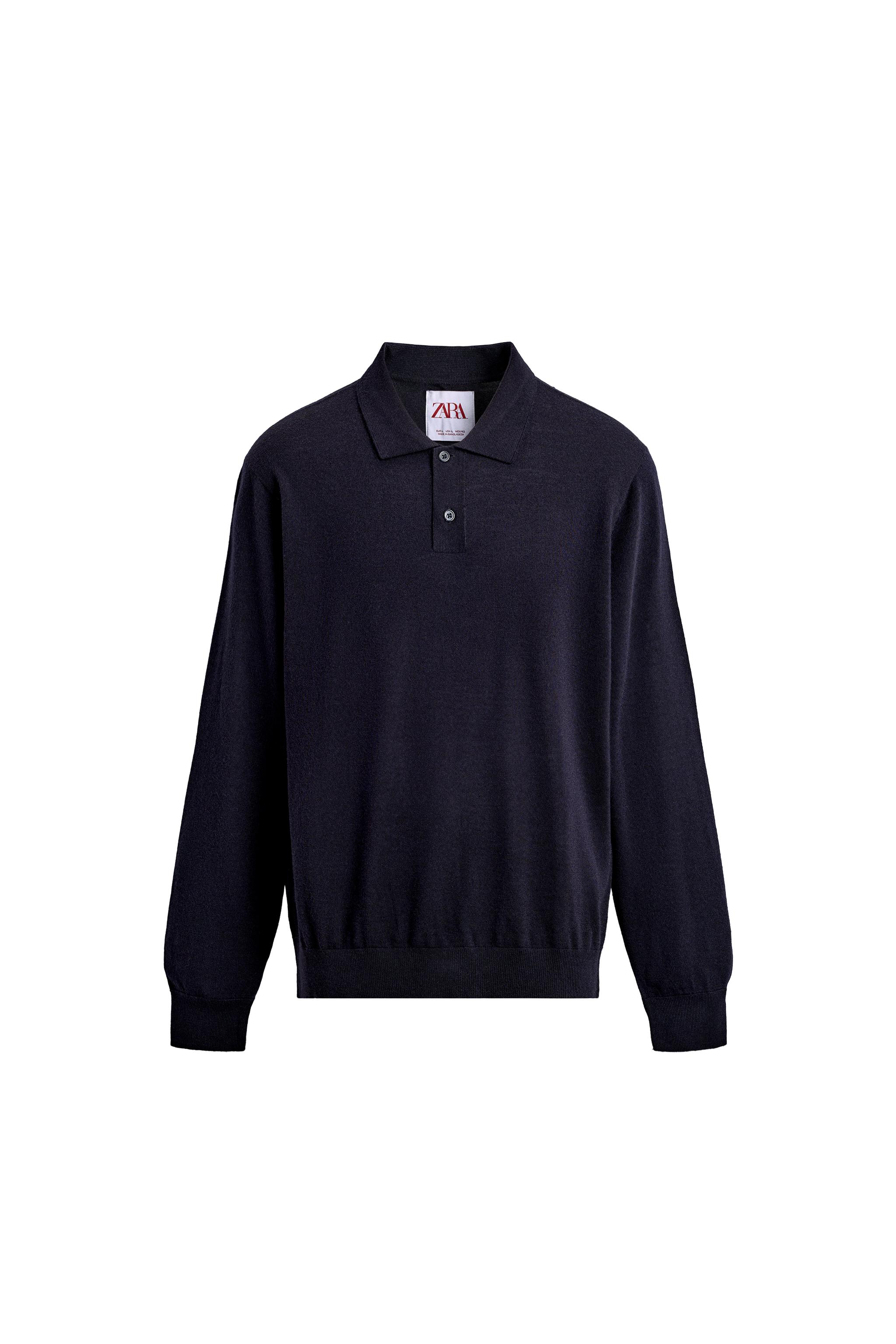 REGULAR FIT WOOL BLEND KNIT POLO SHIRT - Navy blue | ZARA Canada
