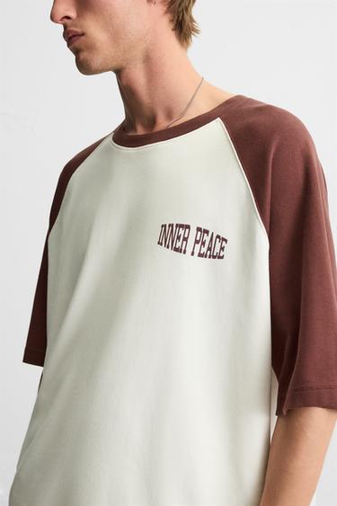 COLOUR BLOCK T-SHIRT WITH SLOGANS - Oyster-white by Zara - Image 4