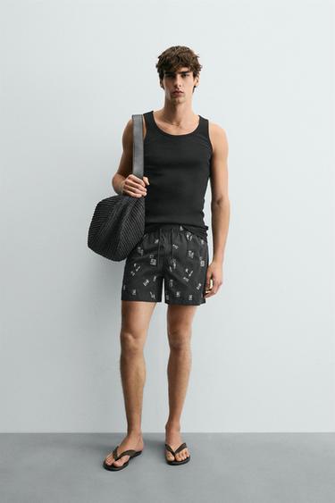 EMBROIDERED MID-LENGTH SWIMMING TRUNKS - Black by Zara - Image 0
