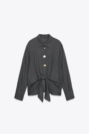 KNOTTED SHIRT WITH METAL BUTTONS - Dark grey by Zara