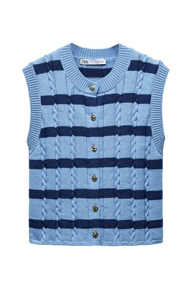 STRIPED CABLE-KNIT TOP