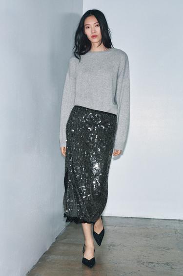 ZW COLLECTION SEQUIN LACE SKIRT - Black by Zara