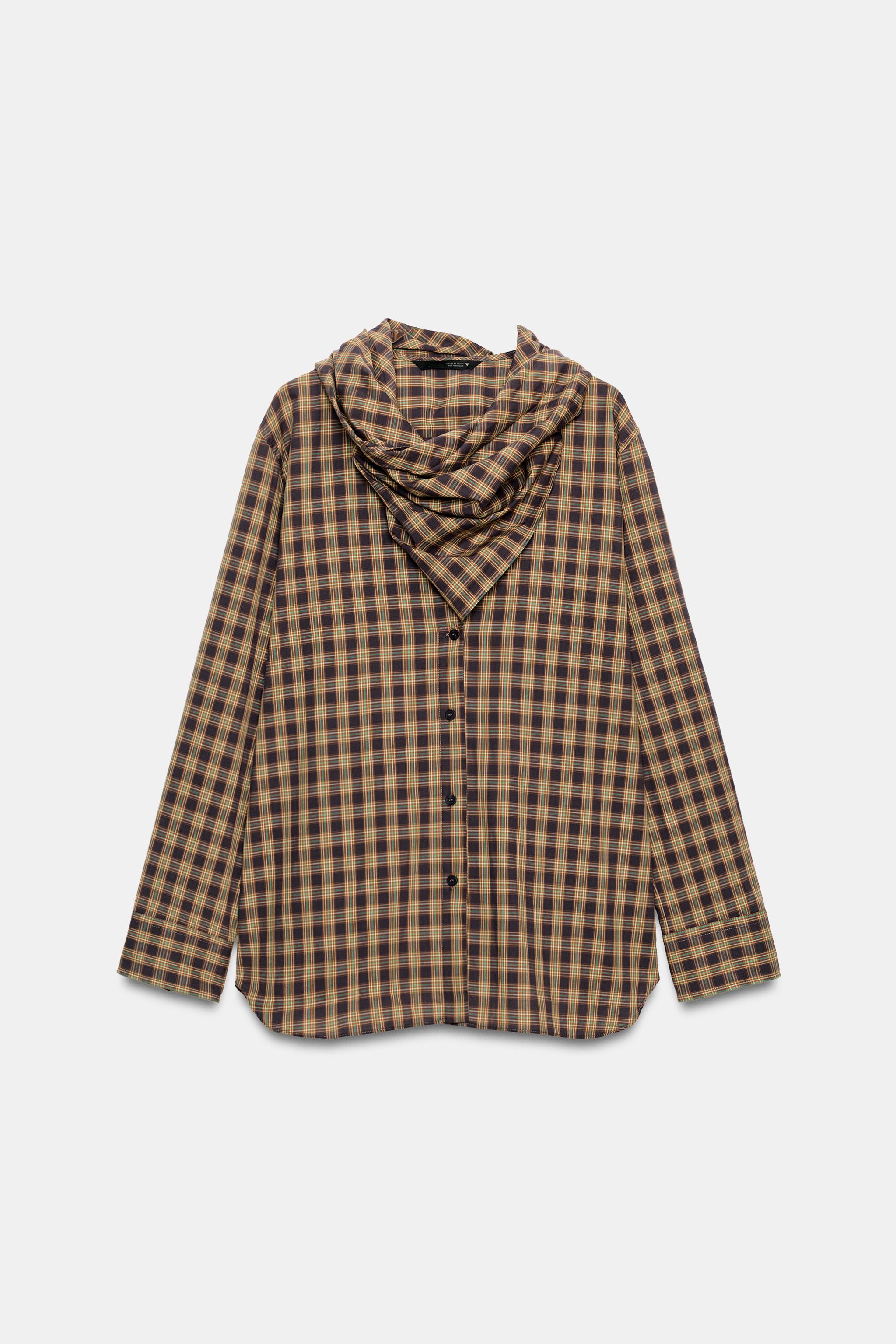 Женские рубашки Zara PLAID SCARF-NECK OVERSIZE SHIRT — фото 7