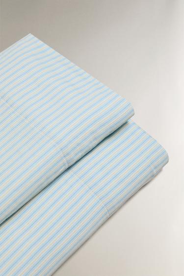 STRIPED FADED SATEEN FLAT SHEET (300 THREAD COUNT) - Blue by Zara - Image 3