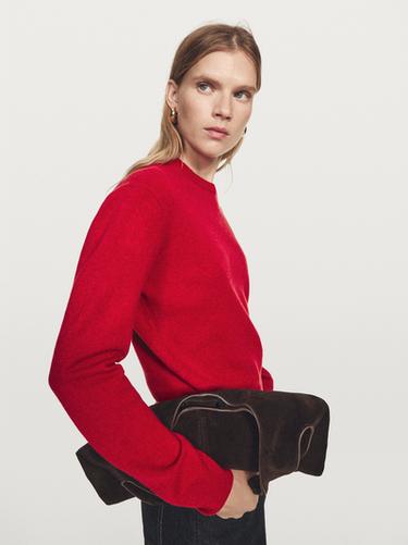 Zara Wool blend crew neck knit sweater - Red / Orange