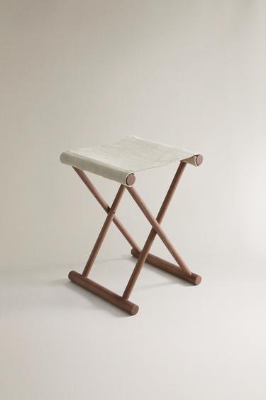Zara FOLDING ASH WOOD AND COTTON STOOL - Ecru - Image 0