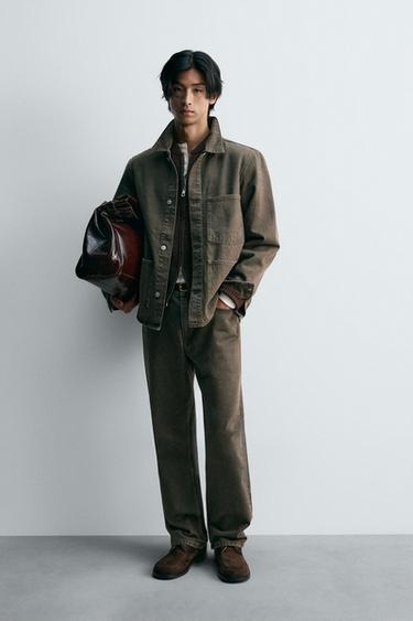 DENIM JACKET WITH POCKETS - Dark khaki by Zara